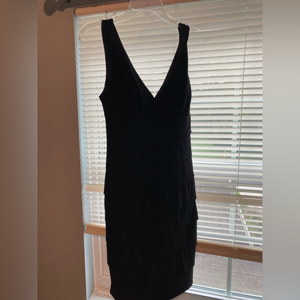 Black, v-neck mini dress
